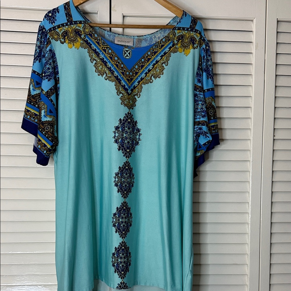 Avenue Blue and Gold Patterned Blouse